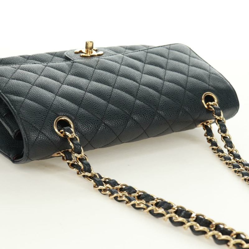 【日本直送】香奈兒雙蓋雙鏈絎縫25手袋,魚子醬皮,CC標誌,正品SK020SM-5