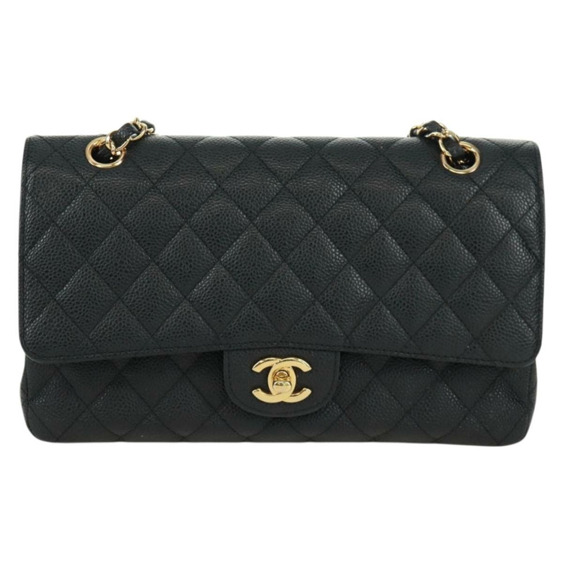 【日本直送】香奈兒雙蓋雙鏈絎縫25手袋,魚子醬皮,CC標誌,正品SK020SM-12