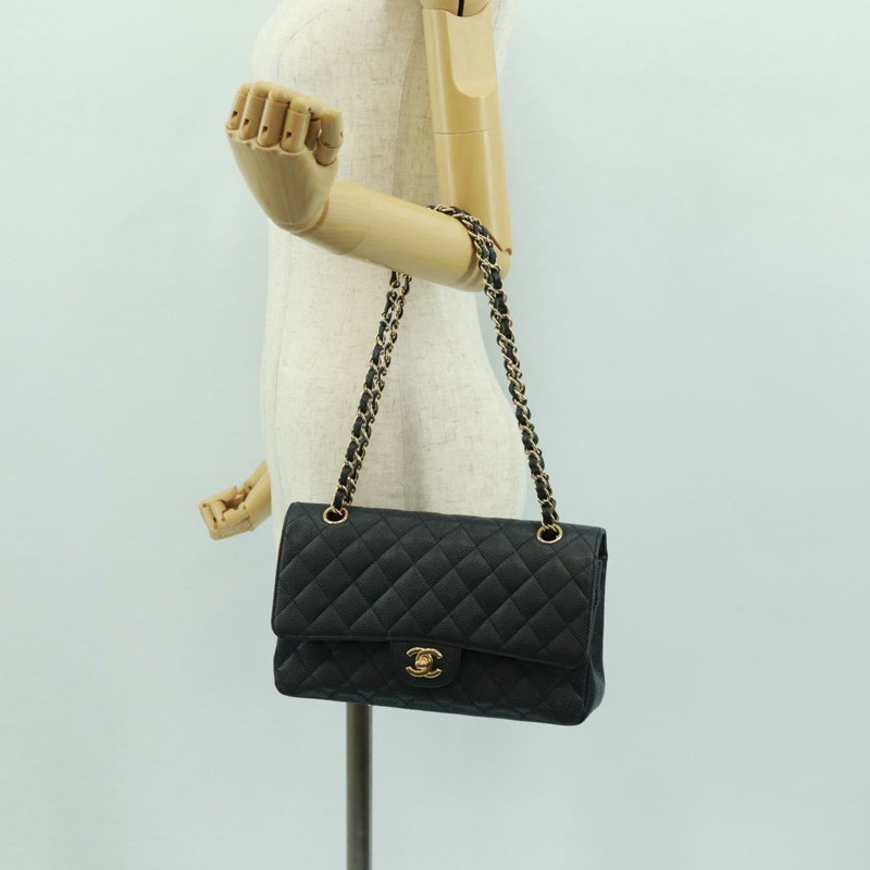 【日本直送】香奈兒雙蓋雙鏈絎縫25手袋,魚子醬皮,CC標誌,正品SK020SM-28