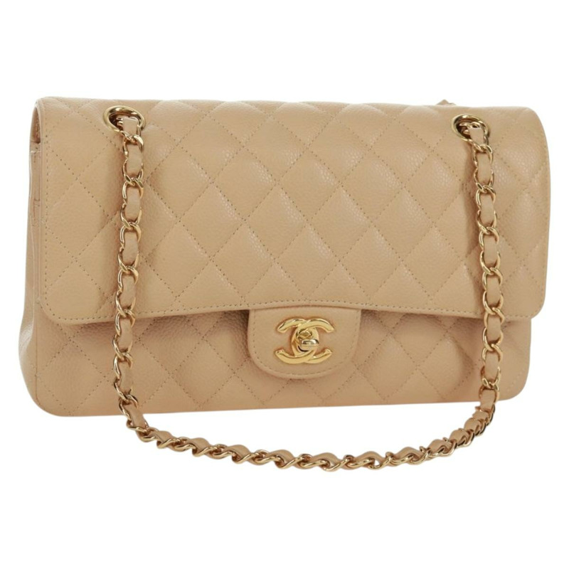 【日本直送】香奈兒雙蓋雙鏈絎縫25手袋,魚子醬紋小牛皮,CC標誌,正品SK012SM-0