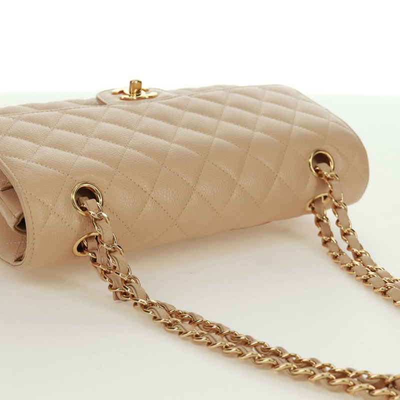 【日本直送】香奈兒雙蓋雙鏈絎縫25手袋,魚子醬紋小牛皮,CC標誌,正品SK012SM-6