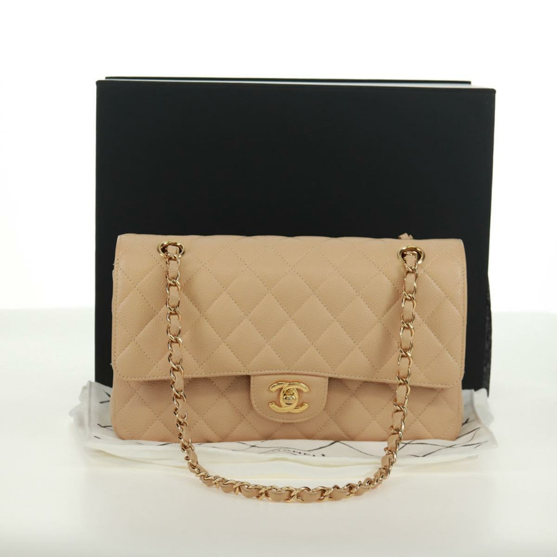 【日本直送】香奈兒雙蓋雙鏈絎縫25手袋,魚子醬紋小牛皮,CC標誌,正品SK012SM-11