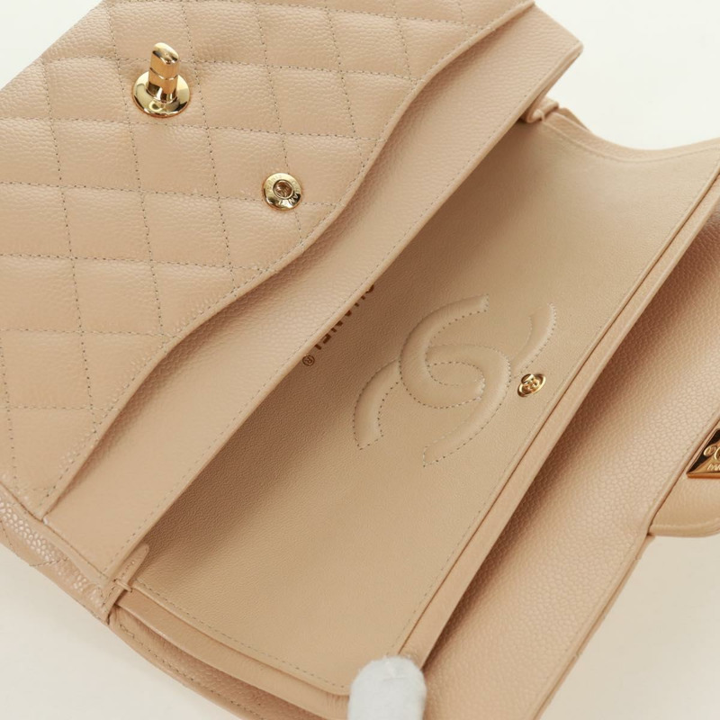 【日本直送】香奈兒雙蓋雙鏈絎縫25手袋,魚子醬紋小牛皮,CC標誌,正品SK012SM-23