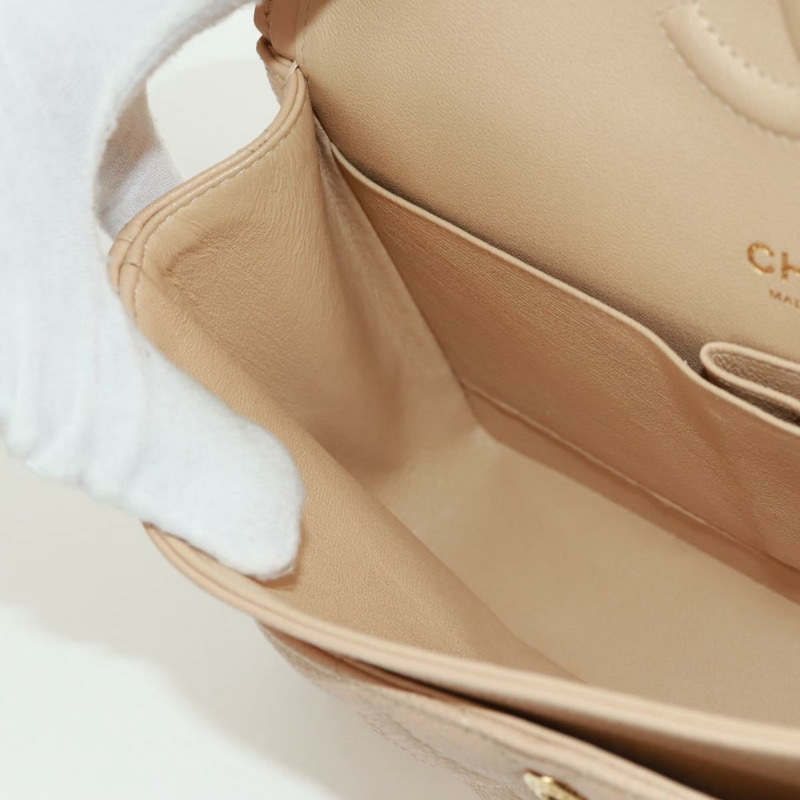 【日本直送】香奈兒雙蓋雙鏈絎縫25手袋,魚子醬紋小牛皮,CC標誌,正品SK012SM-26