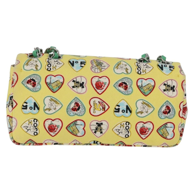 【日本直送】香奈兒 Chain Matelasse 23 肩背包 帆布 黃色 銀色 CC 標誌 Auth 168057SM-1