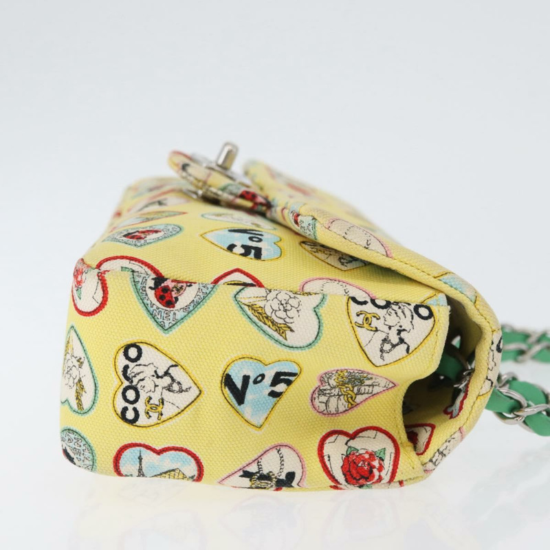 【日本直送】香奈兒 Chain Matelasse 23 肩背包 帆布 黃色 銀色 CC 標誌 Auth 168057SM-2