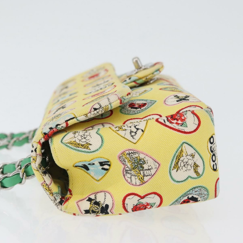 【日本直送】香奈兒 Chain Matelasse 23 肩背包 帆布 黃色 銀色 CC 標誌 Auth 168057SM-3