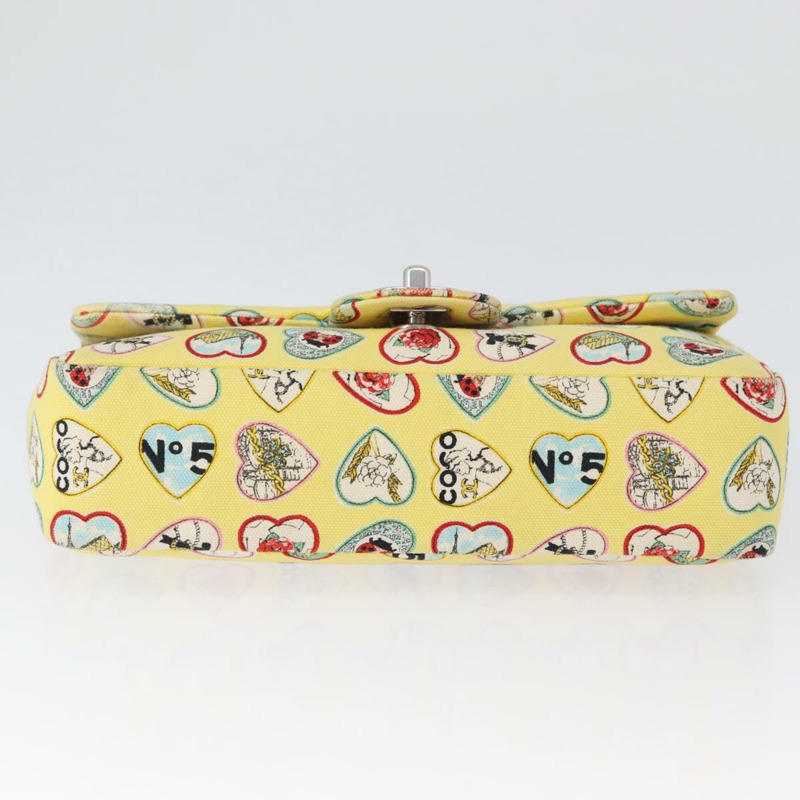 【日本直送】香奈兒 Chain Matelasse 23 肩背包 帆布 黃色 銀色 CC 標誌 Auth 168057SM-4