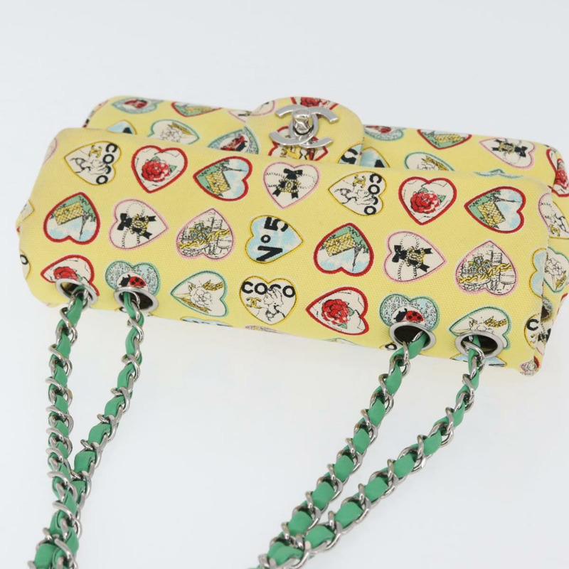 【日本直送】香奈兒 Chain Matelasse 23 肩背包 帆布 黃色 銀色 CC 標誌 Auth 168057SM-5