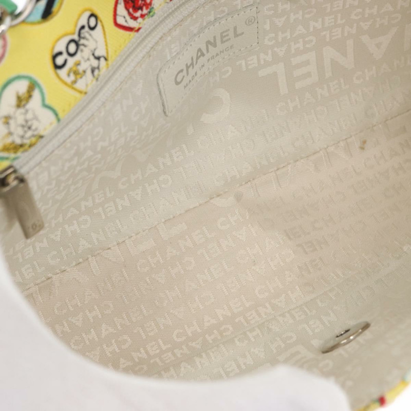 【日本直送】香奈兒 Chain Matelasse 23 肩背包 帆布 黃色 銀色 CC 標誌 Auth 168057SM-8