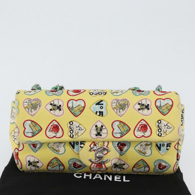 【日本直送】香奈兒 Chain Matelasse 23 肩背包 帆布 黃色 銀色 CC 標誌 Auth 168057SM-11