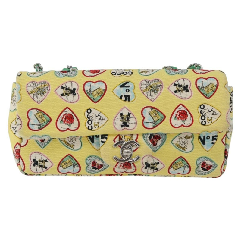 【日本直送】香奈兒 Chain Matelasse 23 肩背包 帆布 黃色 銀色 CC 標誌 Auth 168057SM-12