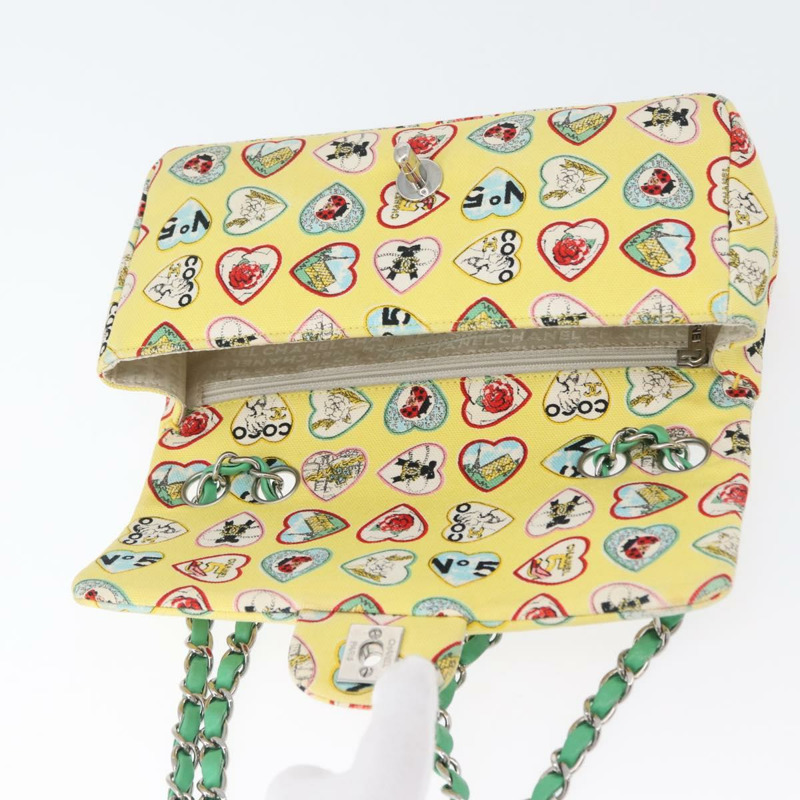 【日本直送】香奈兒 Chain Matelasse 23 肩背包 帆布 黃色 銀色 CC 標誌 Auth 168057SM-20