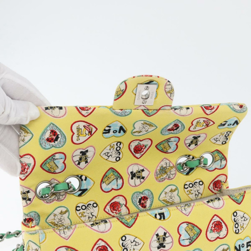 【日本直送】香奈兒 Chain Matelasse 23 肩背包 帆布 黃色 銀色 CC 標誌 Auth 168057SM-21