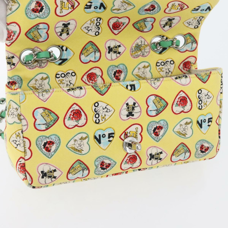 【日本直送】香奈兒 Chain Matelasse 23 肩背包 帆布 黃色 銀色 CC 標誌 Auth 168057SM-22