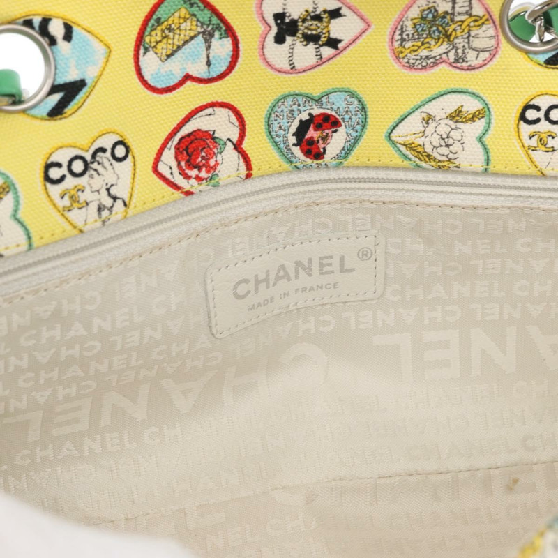 【日本直送】香奈兒 Chain Matelasse 23 肩背包 帆布 黃色 銀色 CC 標誌 Auth 168057SM-23