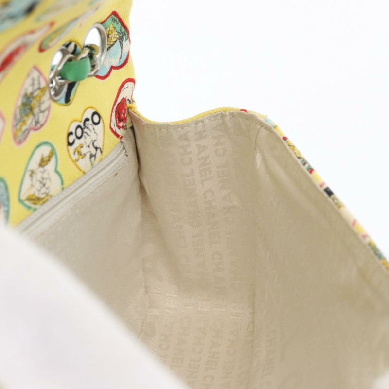 【日本直送】香奈兒 Chain Matelasse 23 肩背包 帆布 黃色 銀色 CC 標誌 Auth 168057SM-24