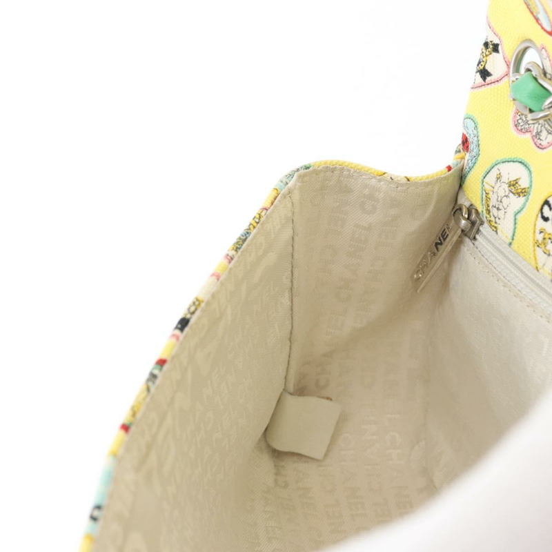 【日本直送】香奈兒 Chain Matelasse 23 肩背包 帆布 黃色 銀色 CC 標誌 Auth 168057SM-25