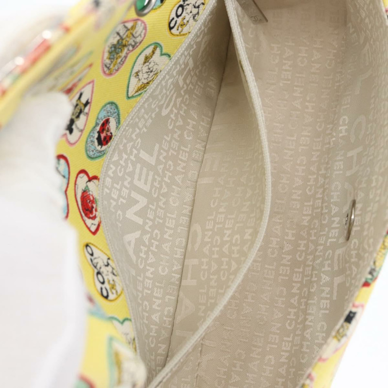【日本直送】香奈兒 Chain Matelasse 23 肩背包 帆布 黃色 銀色 CC 標誌 Auth 168057SM-27
