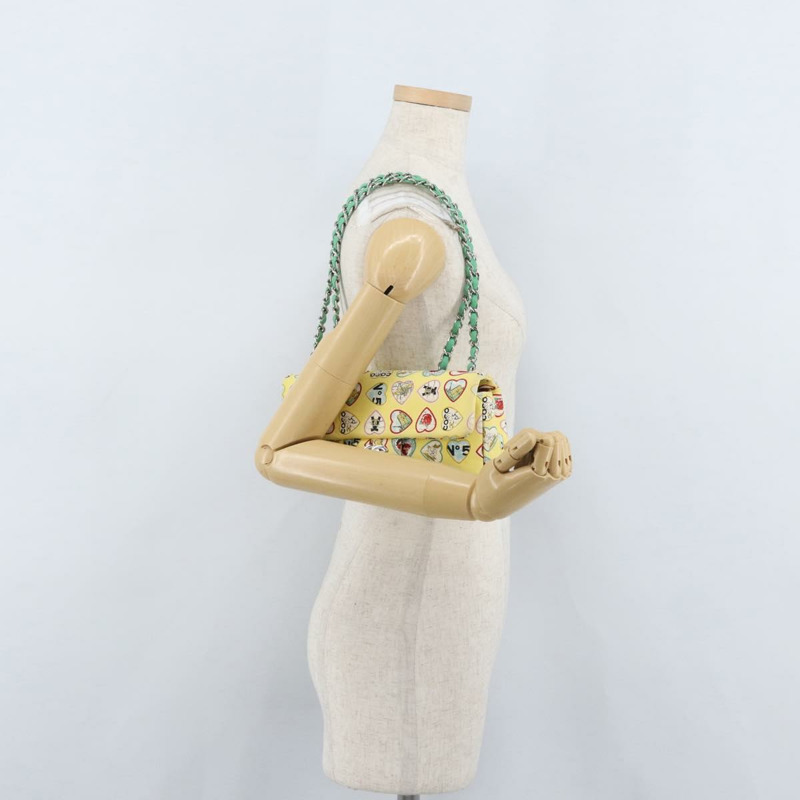 【日本直送】香奈兒 Chain Matelasse 23 肩背包 帆布 黃色 銀色 CC 標誌 Auth 168057SM-28