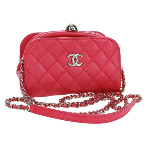 香奈兒 (CHANEL) 絎縫鏈條肩背包，粉紅銀色雙C標誌皮革款，貨號 171159SAM