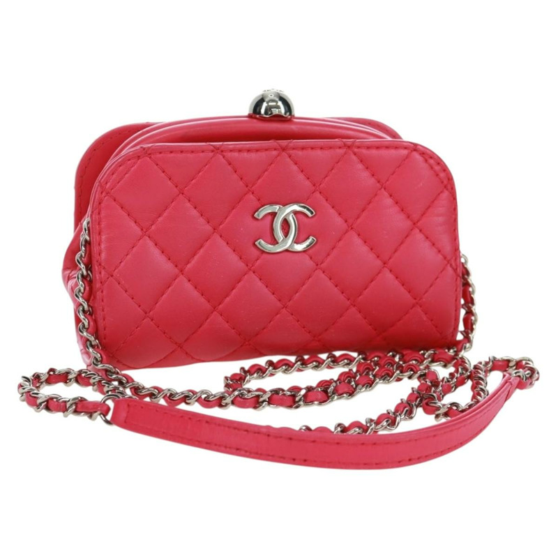 【日本直送】香奈兒 (CHANEL) 絎縫鏈條肩背包，粉紅銀色雙C標誌皮革款，貨號 171159SAM-0