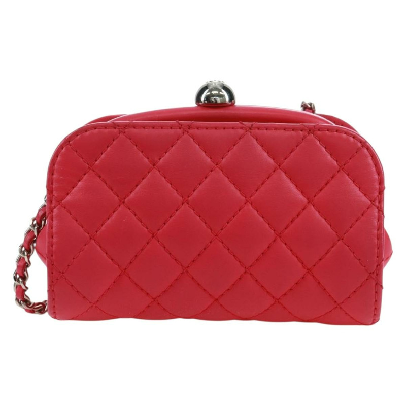 【日本直送】香奈兒 (CHANEL) 絎縫鏈條肩背包，粉紅銀色雙C標誌皮革款，貨號 171159SAM-1