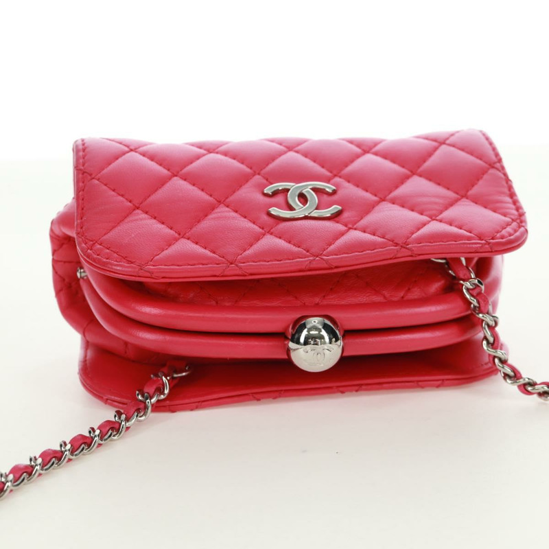 【日本直送】香奈兒 (CHANEL) 絎縫鏈條肩背包，粉紅銀色雙C標誌皮革款，貨號 171159SAM-6