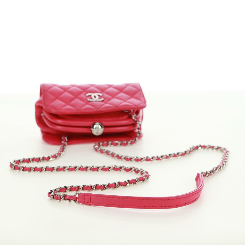 【日本直送】香奈兒 (CHANEL) 絎縫鏈條肩背包，粉紅銀色雙C標誌皮革款，貨號 171159SAM-7