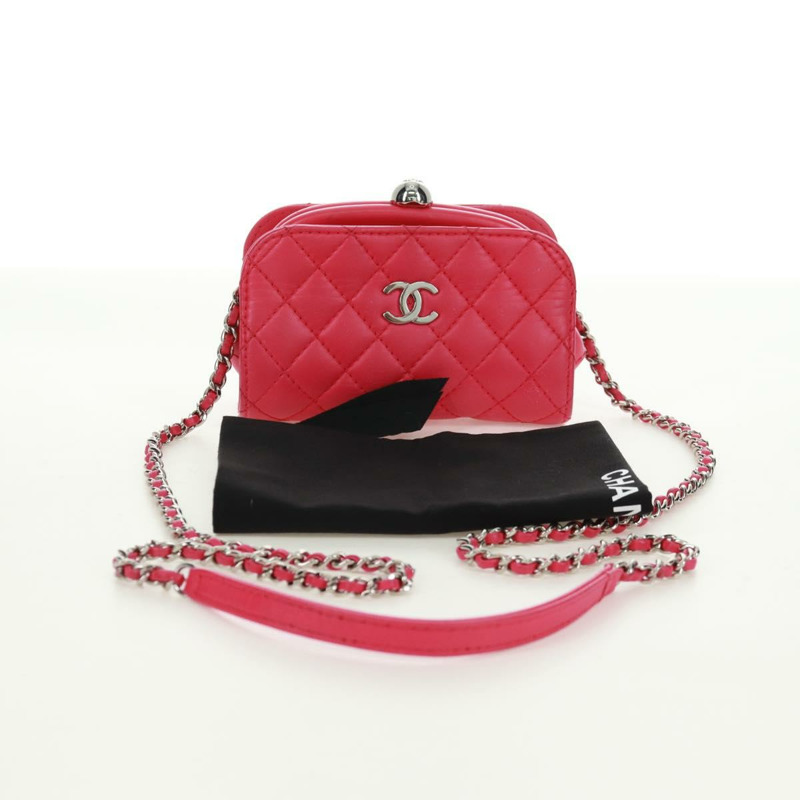 【日本直送】香奈兒 (CHANEL) 絎縫鏈條肩背包，粉紅銀色雙C標誌皮革款，貨號 171159SAM-11