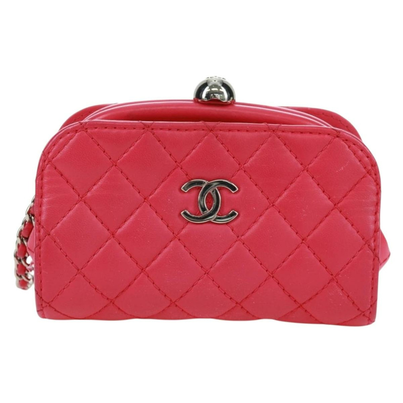 【日本直送】香奈兒 (CHANEL) 絎縫鏈條肩背包，粉紅銀色雙C標誌皮革款，貨號 171159SAM-12