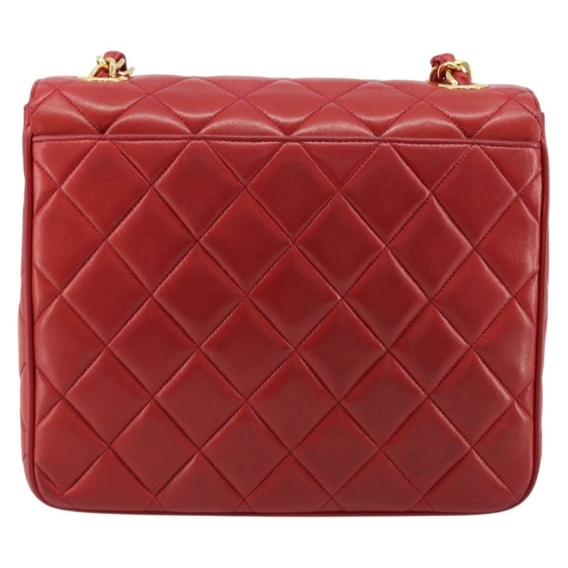 【日本直送】香奈兒 (CHANEL) 菱格紋鏈條單肩包,羊皮材質,紅色,金色雙C標誌,正品編號 170650V-1