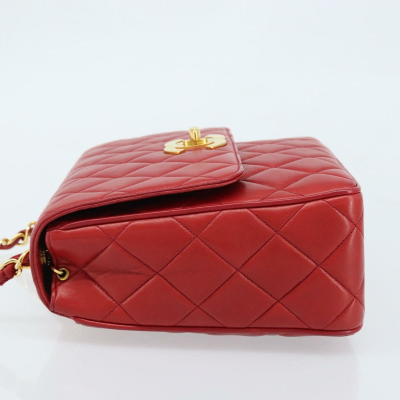 【日本直送】香奈兒 (CHANEL) 菱格紋鏈條單肩包,羊皮材質,紅色,金色雙C標誌,正品編號 170650V-3