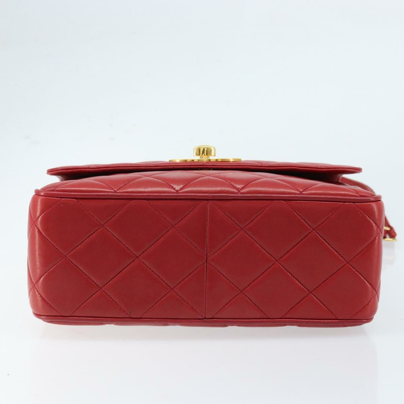 【日本直送】香奈兒 (CHANEL) 菱格紋鏈條單肩包,羊皮材質,紅色,金色雙C標誌,正品編號 170650V-4