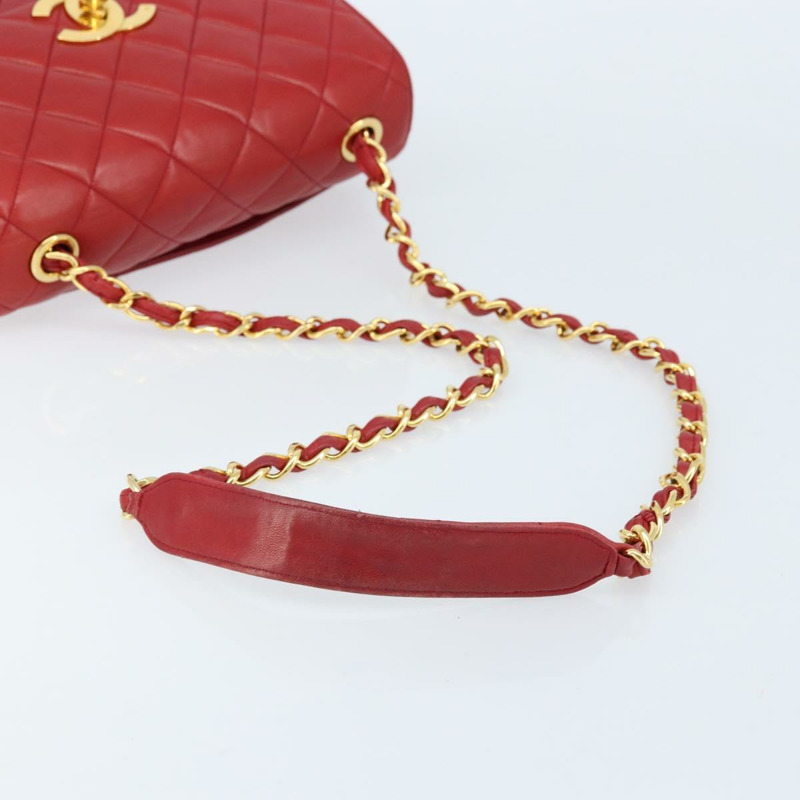 【日本直送】香奈兒 (CHANEL) 菱格紋鏈條單肩包,羊皮材質,紅色,金色雙C標誌,正品編號 170650V-6
