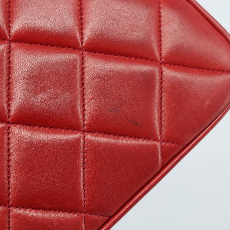 【日本直送】香奈兒 (CHANEL) 菱格紋鏈條單肩包,羊皮材質,紅色,金色雙C標誌,正品編號 170650V-8