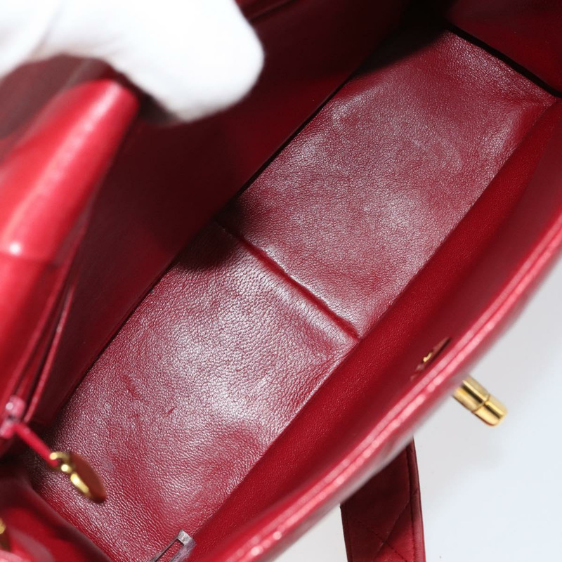 【日本直送】香奈兒 (CHANEL) 菱格紋鏈條單肩包,羊皮材質,紅色,金色雙C標誌,正品編號 170650V-9