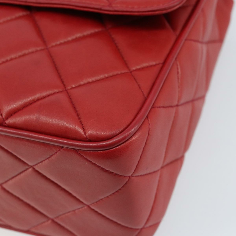 【日本直送】香奈兒 (CHANEL) 菱格紋鏈條單肩包,羊皮材質,紅色,金色雙C標誌,正品編號 170650V-14