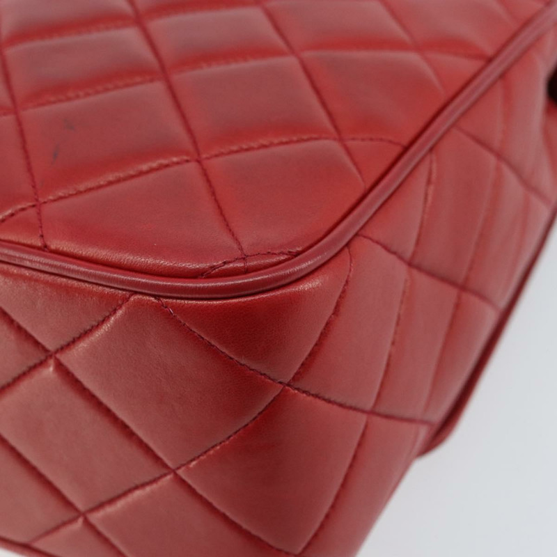 【日本直送】香奈兒 (CHANEL) 菱格紋鏈條單肩包,羊皮材質,紅色,金色雙C標誌,正品編號 170650V-16