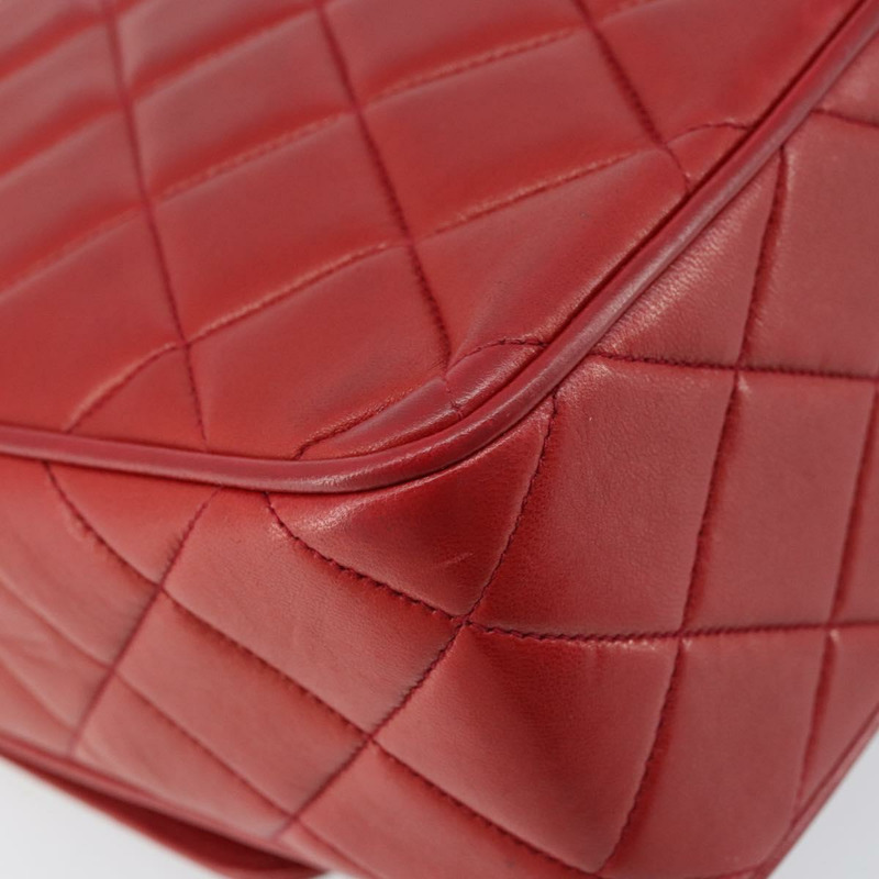 【日本直送】香奈兒 (CHANEL) 菱格紋鏈條單肩包,羊皮材質,紅色,金色雙C標誌,正品編號 170650V-17