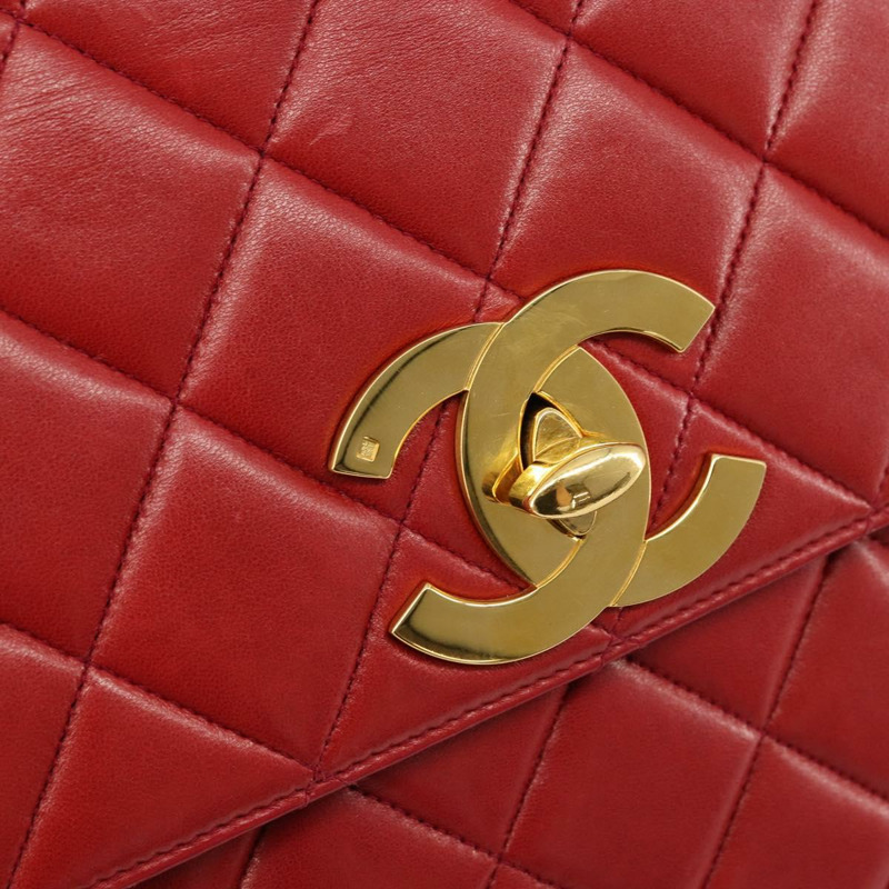 【日本直送】香奈兒 (CHANEL) 菱格紋鏈條單肩包,羊皮材質,紅色,金色雙C標誌,正品編號 170650V-18