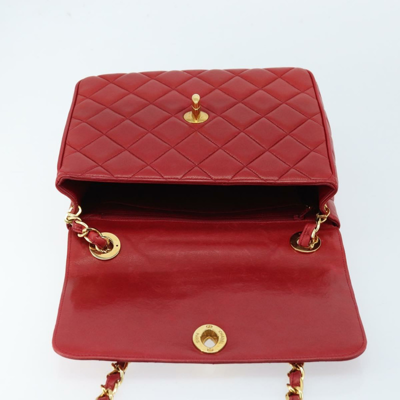 【日本直送】香奈兒 (CHANEL) 菱格紋鏈條單肩包,羊皮材質,紅色,金色雙C標誌,正品編號 170650V-19