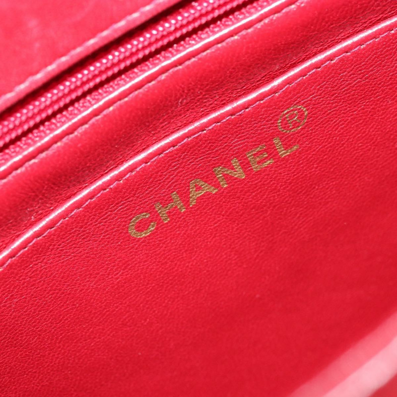 【日本直送】香奈兒 (CHANEL) 菱格紋鏈條單肩包,羊皮材質,紅色,金色雙C標誌,正品編號 170650V-20