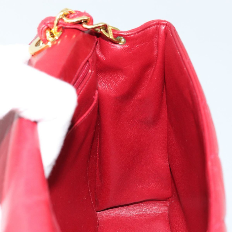 【日本直送】香奈兒 (CHANEL) 菱格紋鏈條單肩包,羊皮材質,紅色,金色雙C標誌,正品編號 170650V-21