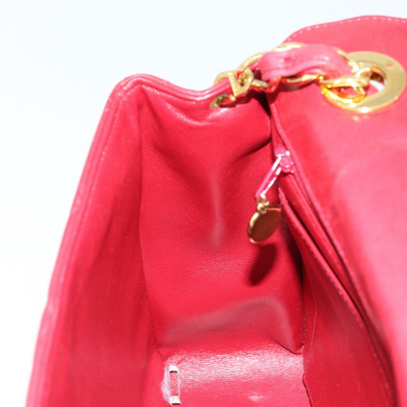 【日本直送】香奈兒 (CHANEL) 菱格紋鏈條單肩包,羊皮材質,紅色,金色雙C標誌,正品編號 170650V-22