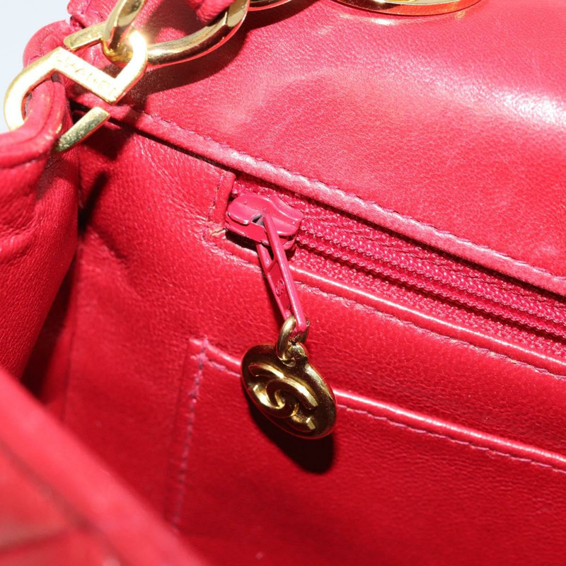 【日本直送】香奈兒 (CHANEL) 菱格紋鏈條單肩包,羊皮材質,紅色,金色雙C標誌,正品編號 170650V-23