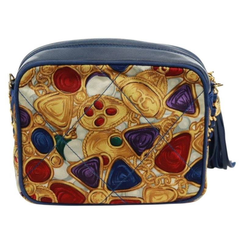 【日本直送】香奈兒 (CHANEL) 絎縫鏈條肩背包,絲綢多色金色雙C標誌,正品編號 172070SAV-1