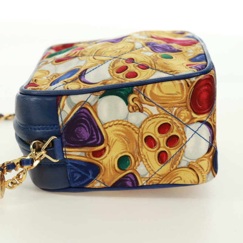 【日本直送】香奈兒 (CHANEL) 絎縫鏈條肩背包,絲綢多色金色雙C標誌,正品編號 172070SAV-2