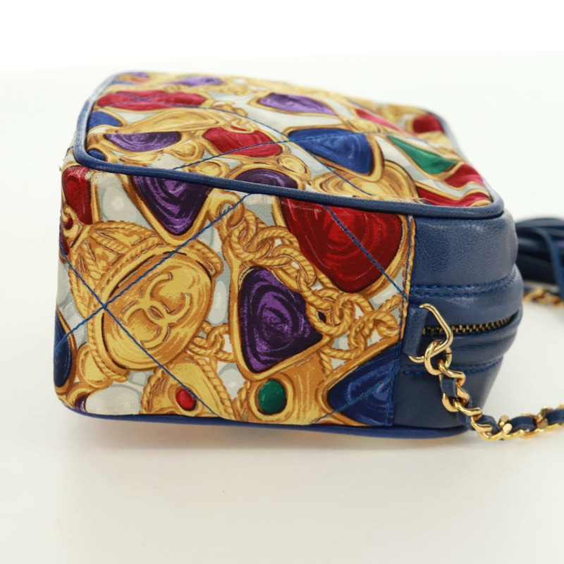 【日本直送】香奈兒 (CHANEL) 絎縫鏈條肩背包,絲綢多色金色雙C標誌,正品編號 172070SAV-3