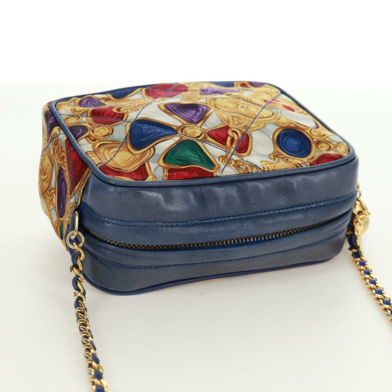 【日本直送】香奈兒 (CHANEL) 絎縫鏈條肩背包,絲綢多色金色雙C標誌,正品編號 172070SAV-5